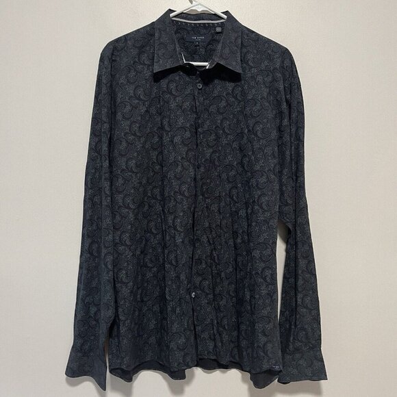 Ted Baker Black Paisley Print Lightweight Cotton Button Front Shirt Size 7 (3XL) - Picture 1 of 6